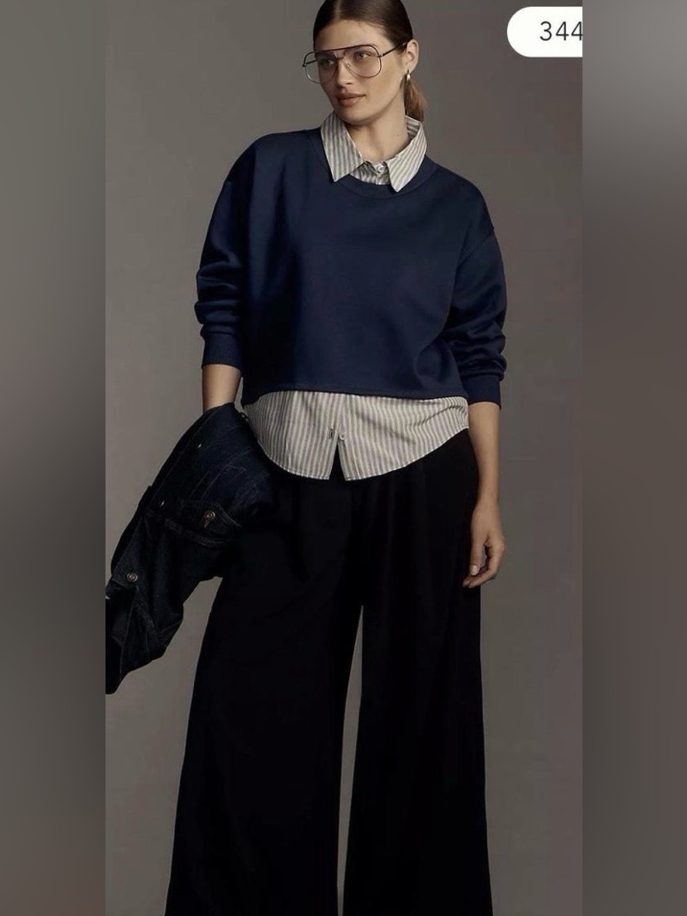 Maeve twofer sweatshirt/collared striped shirt, S